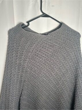 Cozy Gray Wave Knit Women's Poncho OS
